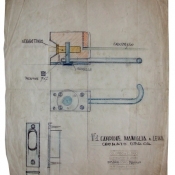 Casa d'affitto a Cernobbio. Ditta Colombo e Clerici, Particolare della maniglia, agosto 1939; matita e pastello su carta da schizzo (ACC Cernobbio)