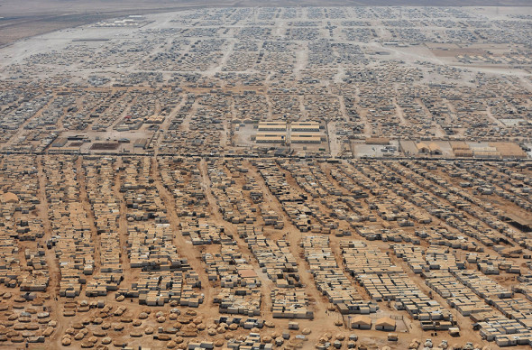 An aerial view shows the Zaatari refugee camp, near the Jordanian city of Mafraq